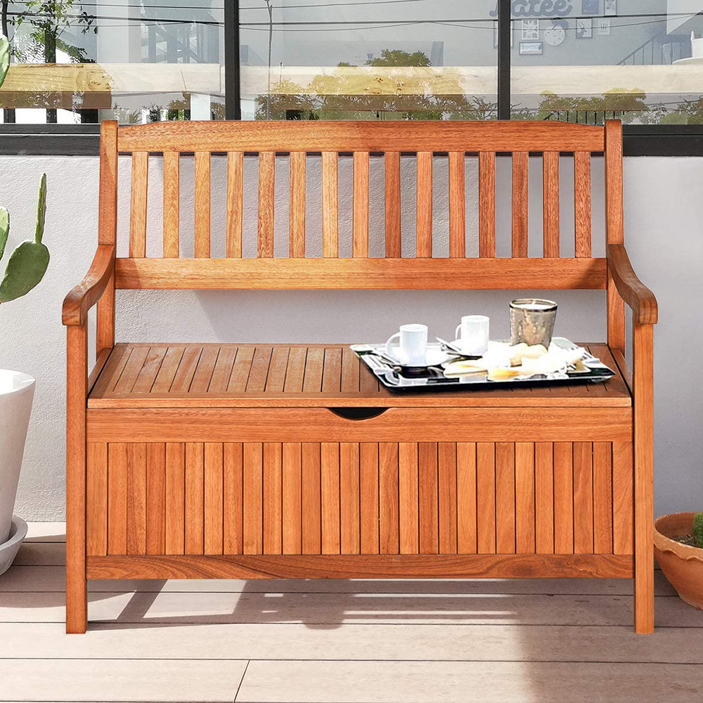 Wooden Outdoor Storage Bench Large Deck Box, Entryway Storage Bench for Patio Garden Balcony Yard