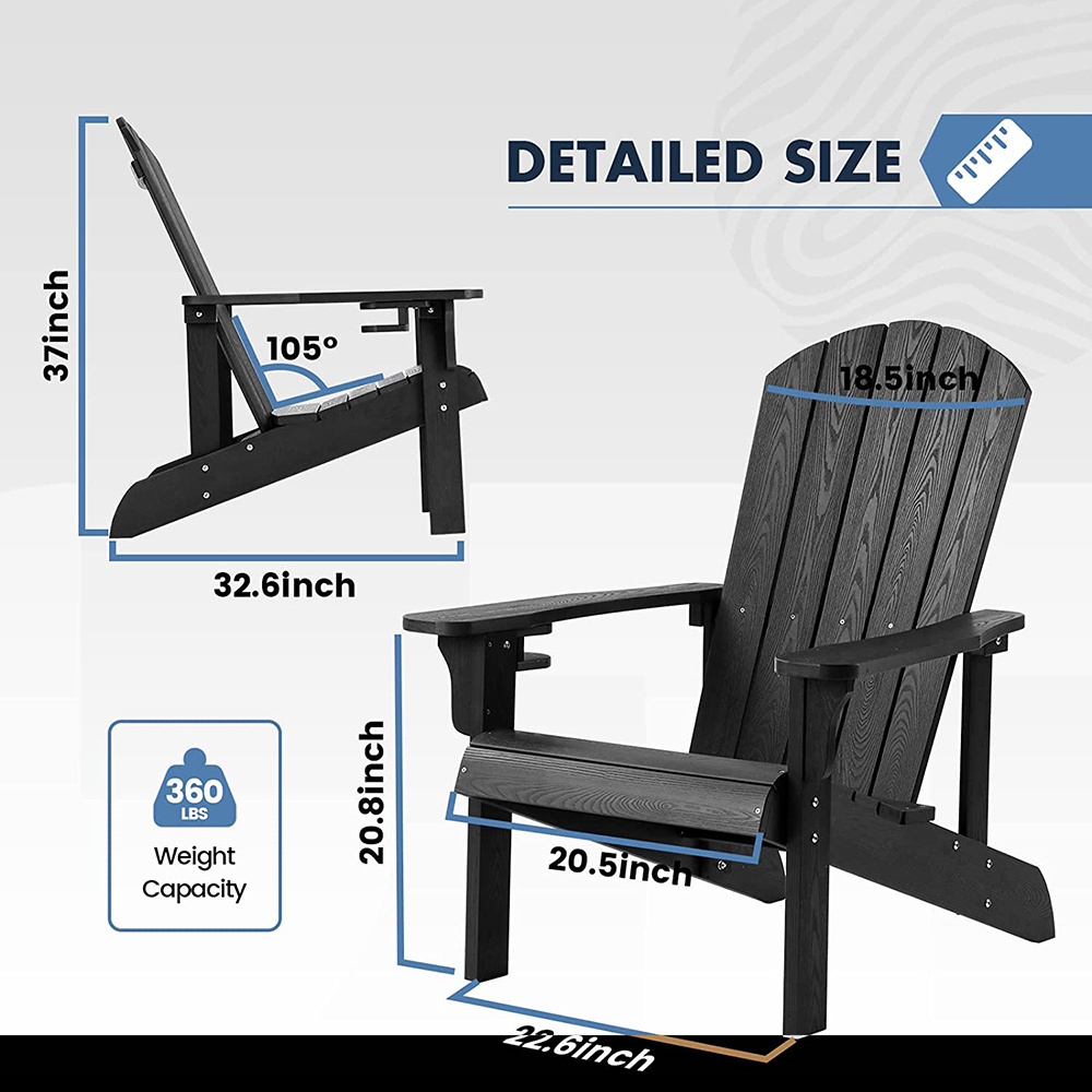 Weather Resistant Outdoor Fire Pit Chair Patio Chair Composite Adirondack Chairs with Cup Holder  for Lawn, Campfire