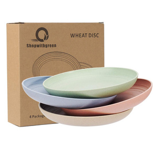 4pcs Lightweight Unbreakable Plates Sets Wheat Straw Dinnerware Sets