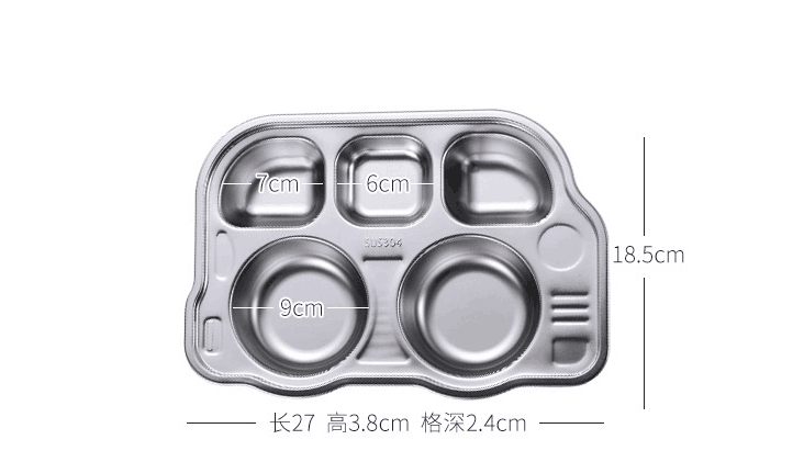 304 Stainless Plate Steel 5 Compartments Indian Thali Lunch Tray Fast Food Canteen Divided Dinner Mess Plates with steel lid