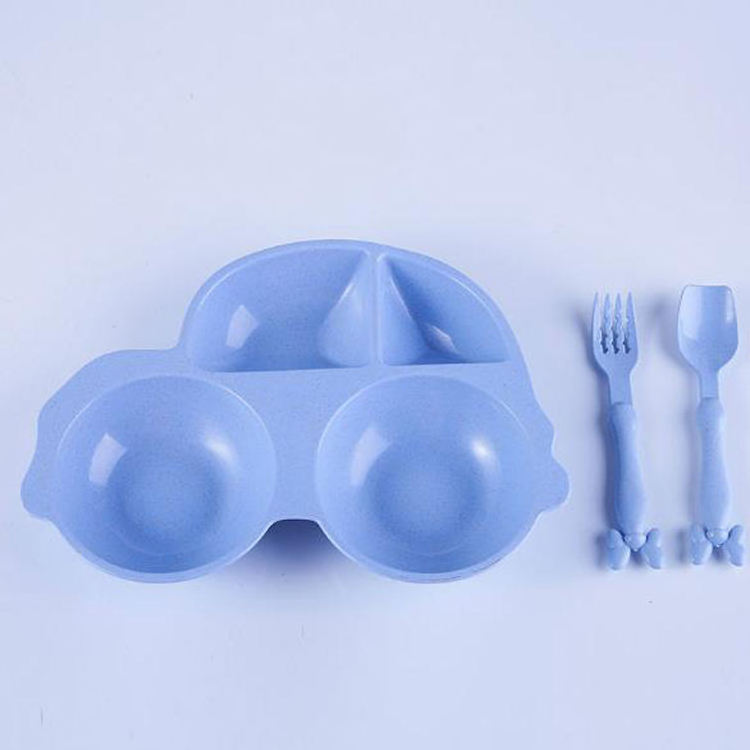 High Quality Divided Wheat Straw Plate Eco-friendly Baby Cartoon Car Feeding Food Dishes Kids Plastic Children Tableware