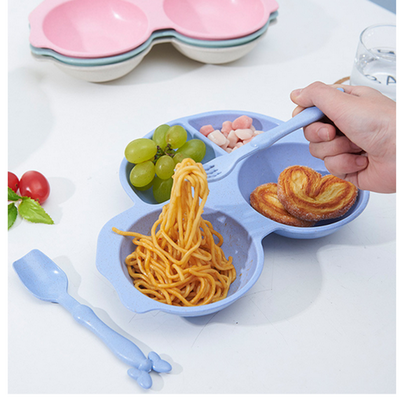 High Quality Divided Wheat Straw Plate Eco-friendly Baby Cartoon Car Feeding Food Dishes Kids Plastic Children Tableware