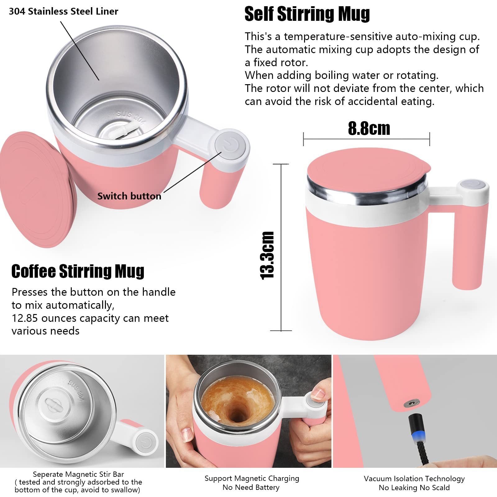 Self Stirring Mug Tea Electric Auto Mixing Cup Magnetic Sublimation Stainless Steel Coffee Cup For Office