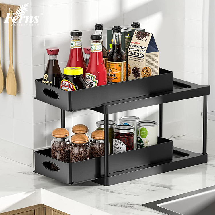 Kitchen Multifunctional Storage Kitchen Pull Out Drawer Organizer Under Sink Storage Rack 2 Tier Sliding Spice Shelf