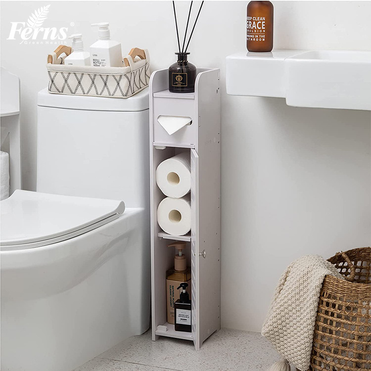 Saving space thin toilet vanity cabinet organizer plastic white bathroom storage cabinet bathroom storage rack