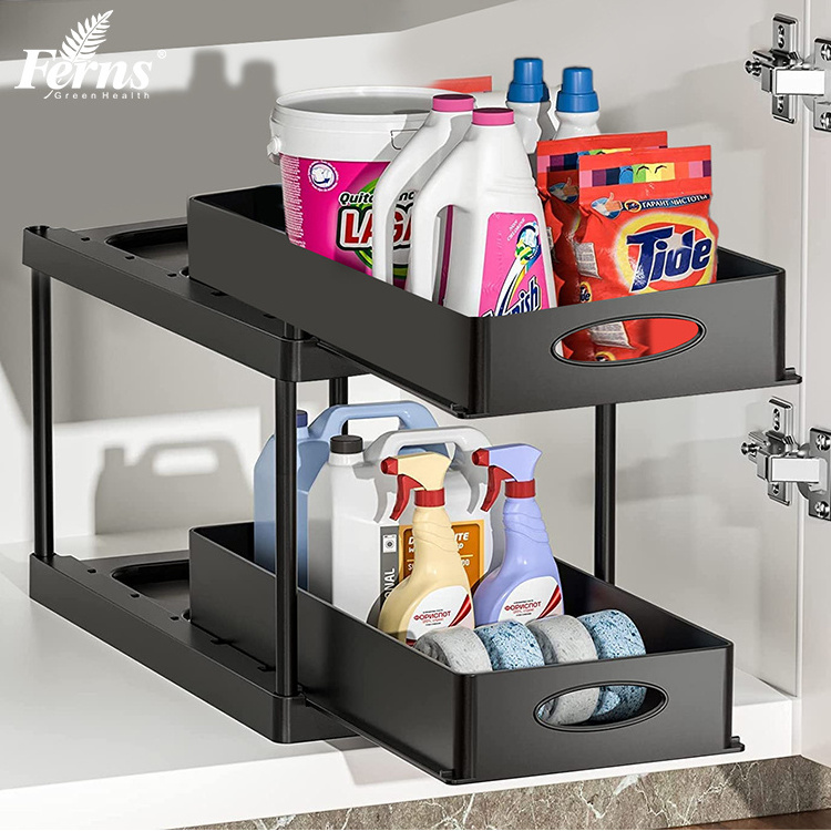 2 Tier Sliding Cabinet Basket Pull Out Cabinet Storage Organizer Kitchen Under Sink Organizer With Drawer