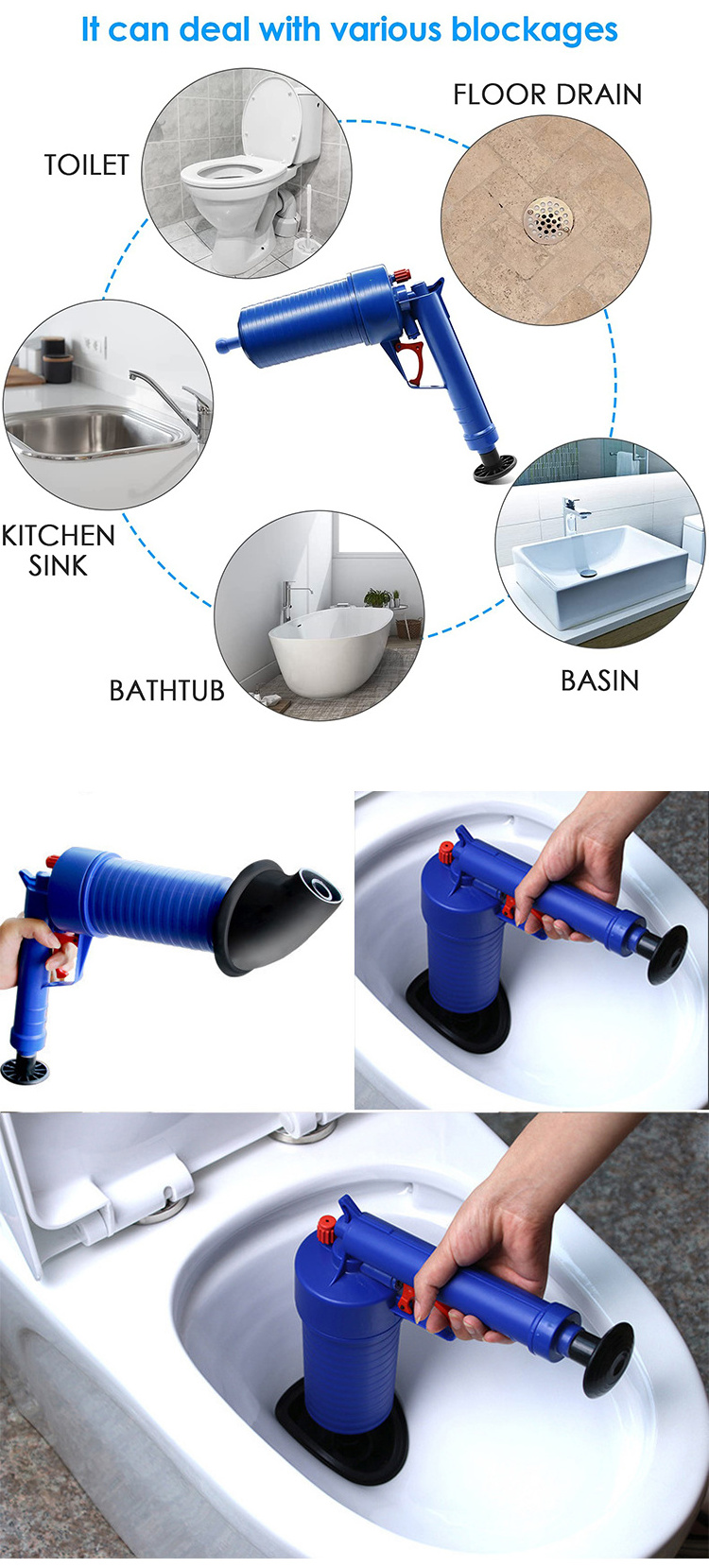 Pipe Dredge cleaning tool rubber air pump drain blaster air drain blaster toilet plunger high pressure plunger pump