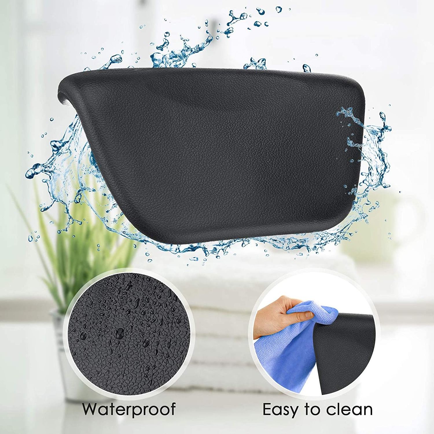 Factory Direct Sell Eco-friendly Dark PU Backrest Soft Bath Pillow For Bathtub Head And Neck Rest  Relax Foam Bathtub Pillow