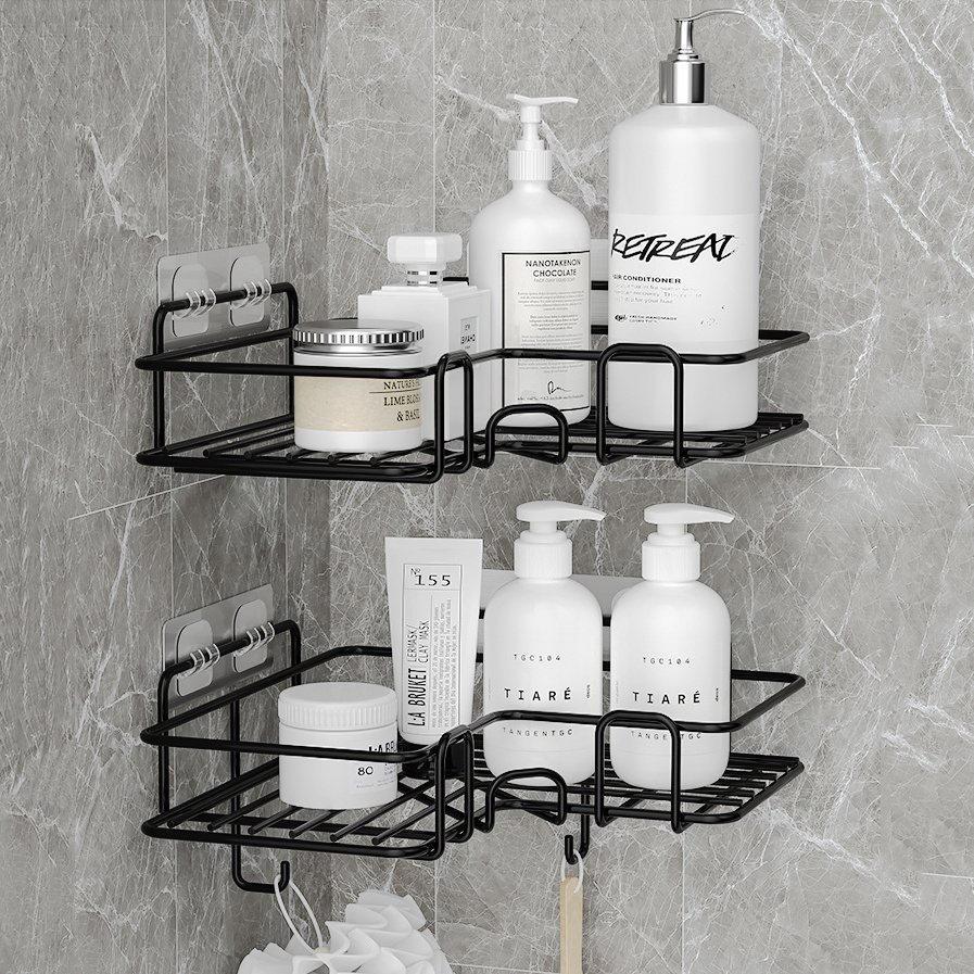 Ferns Bathroom Shower Caddy Brushed/Black Bath Corner Shelf Bath Storage Shelf