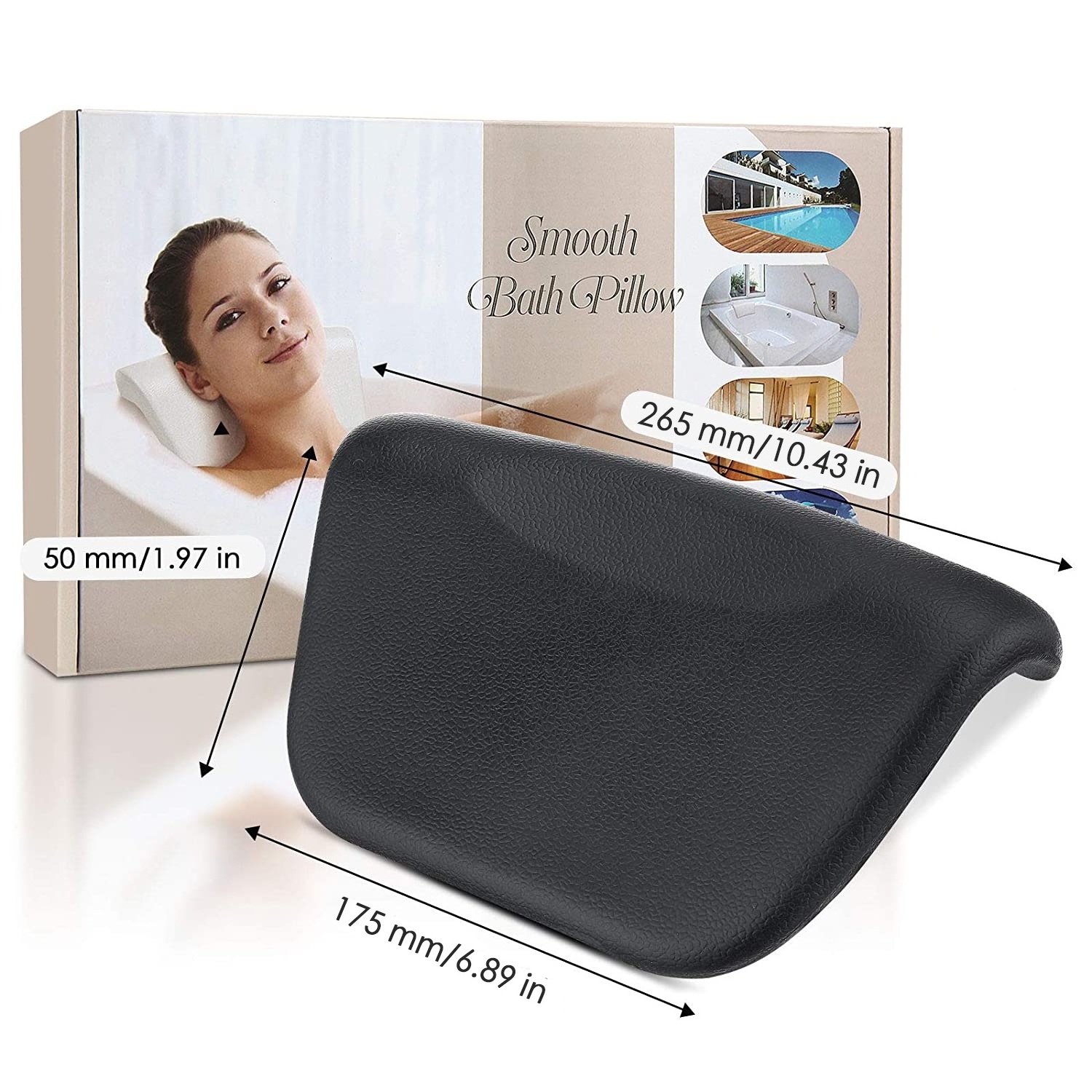 Factory Direct Sell Easy To Clean Bath Pillow For Bathtub Eco-friendly Dark PU Backrest Soft Waterproof Bath Mat Pillow