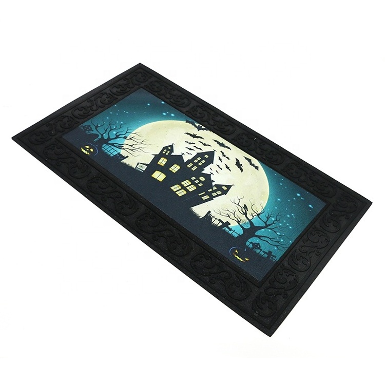 Halloween decoration Polyester fabric Pumpkin Rubber Door mat Carpet