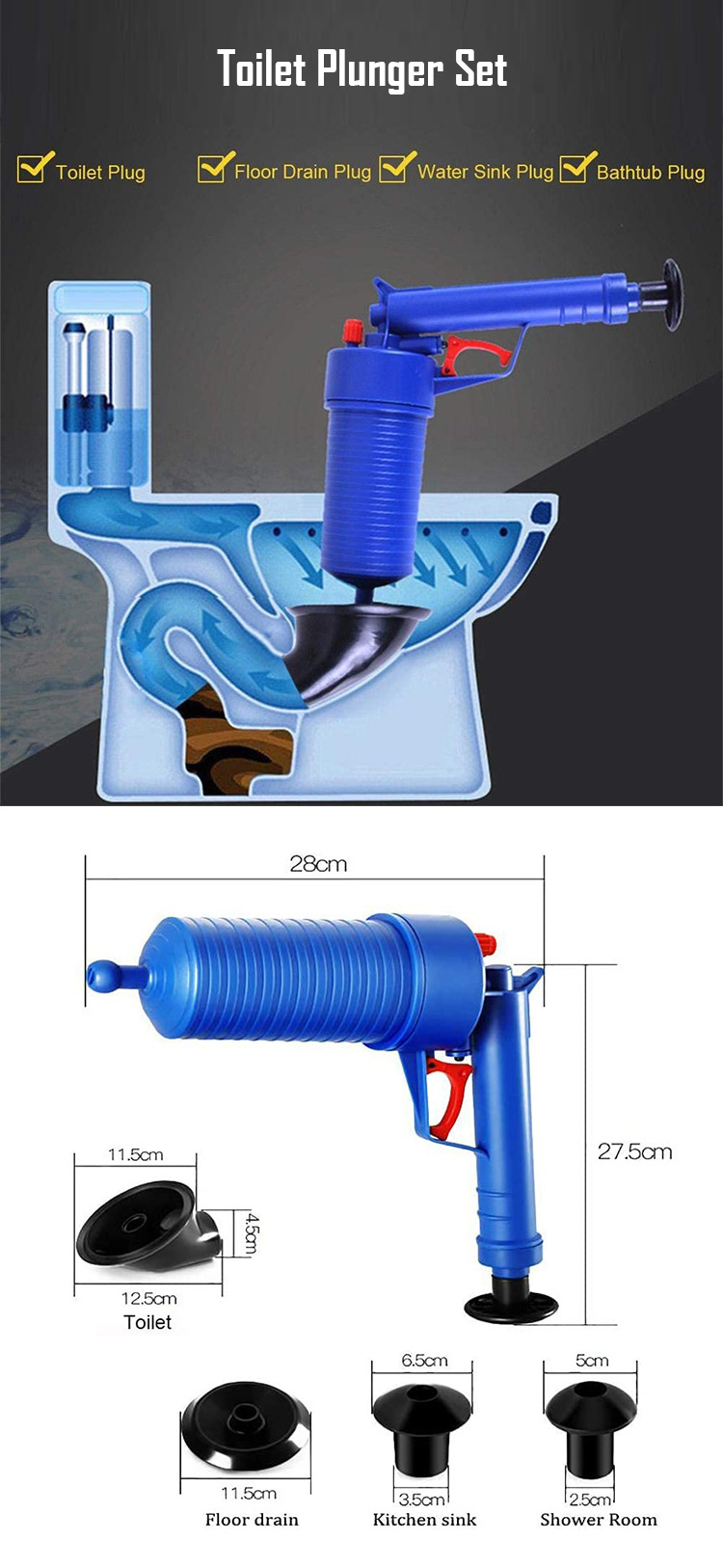 Pipe Dredge cleaning tool rubber air pump drain blaster air drain blaster toilet plunger high pressure plunger pump