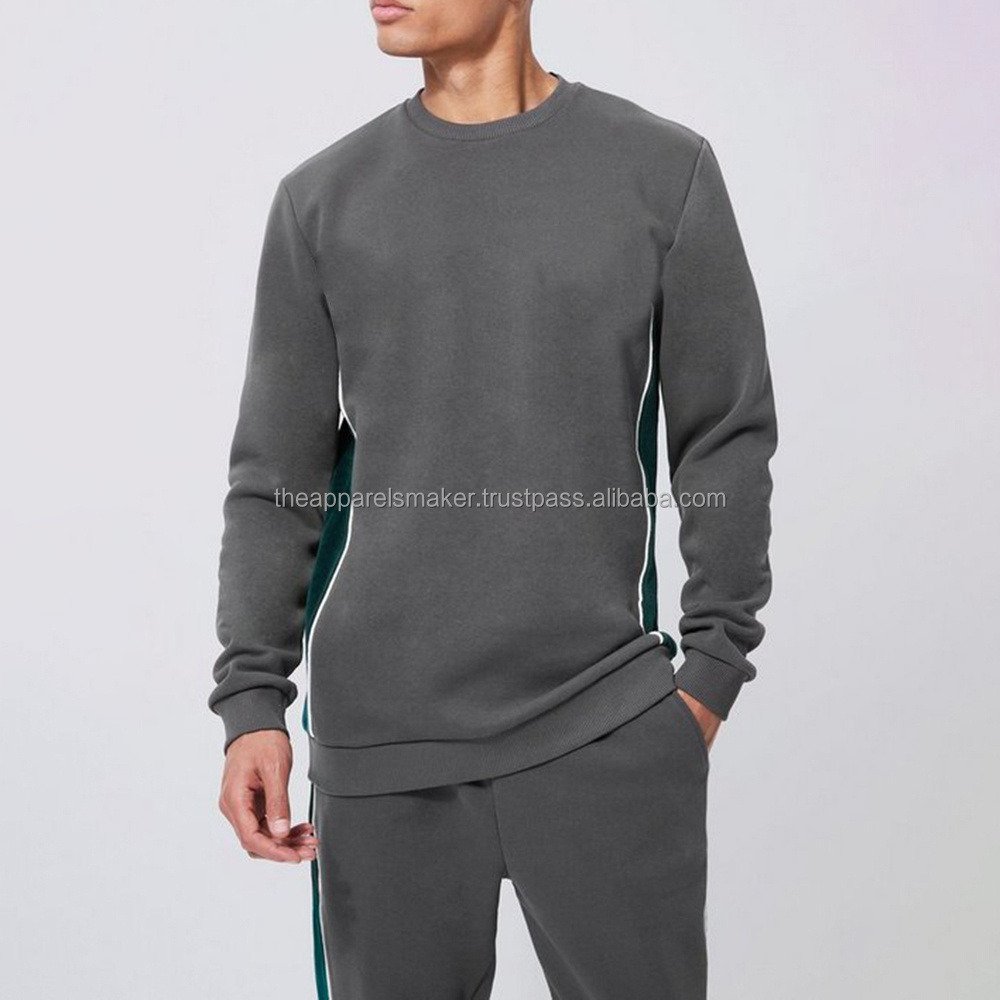 Allied Apparels Tall Sweater Tracksuit With Velour Green And White Panel Sweatshirt Tracksuit