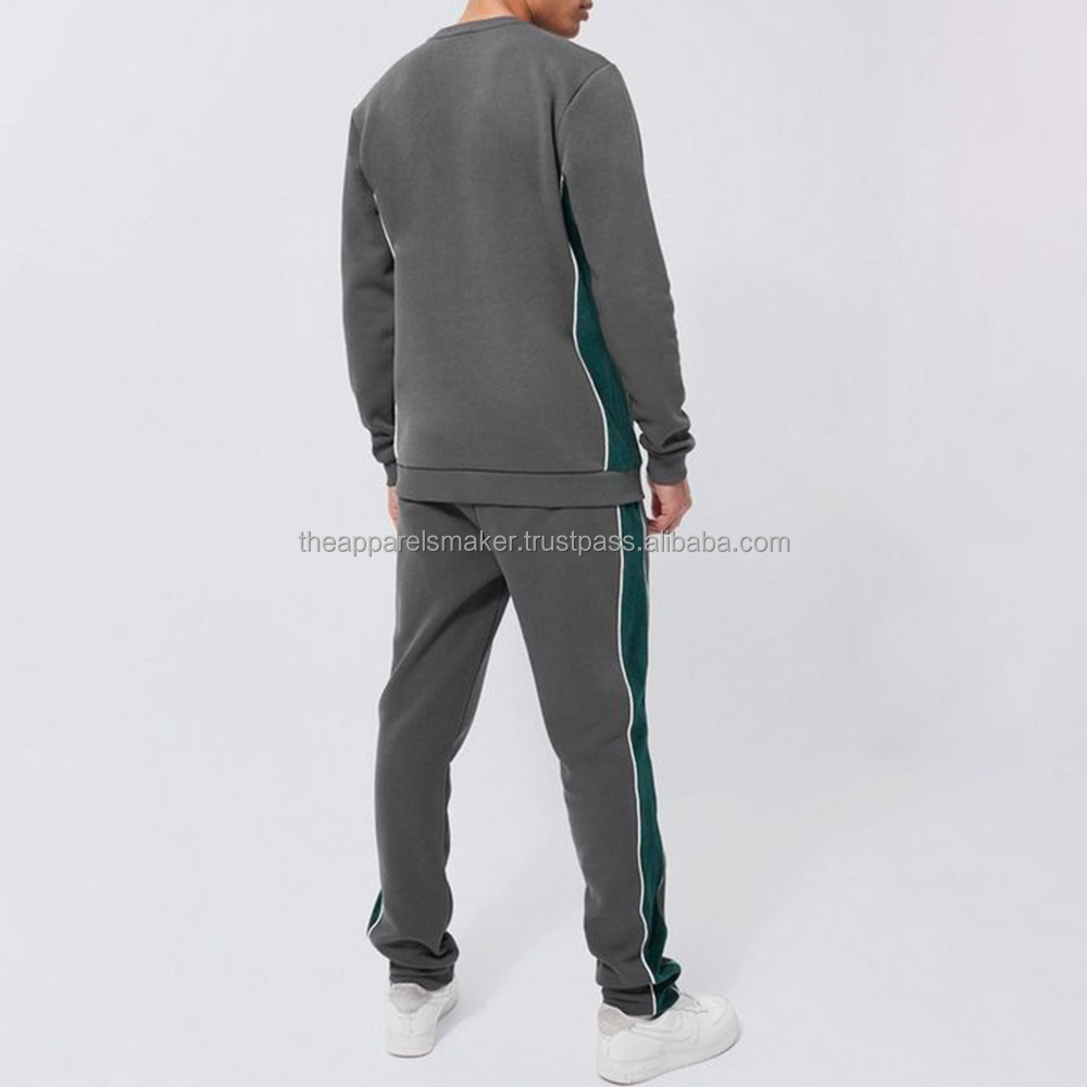 Allied Apparels Tall Sweater Tracksuit With Velour Green And White Panel Sweatshirt Tracksuit