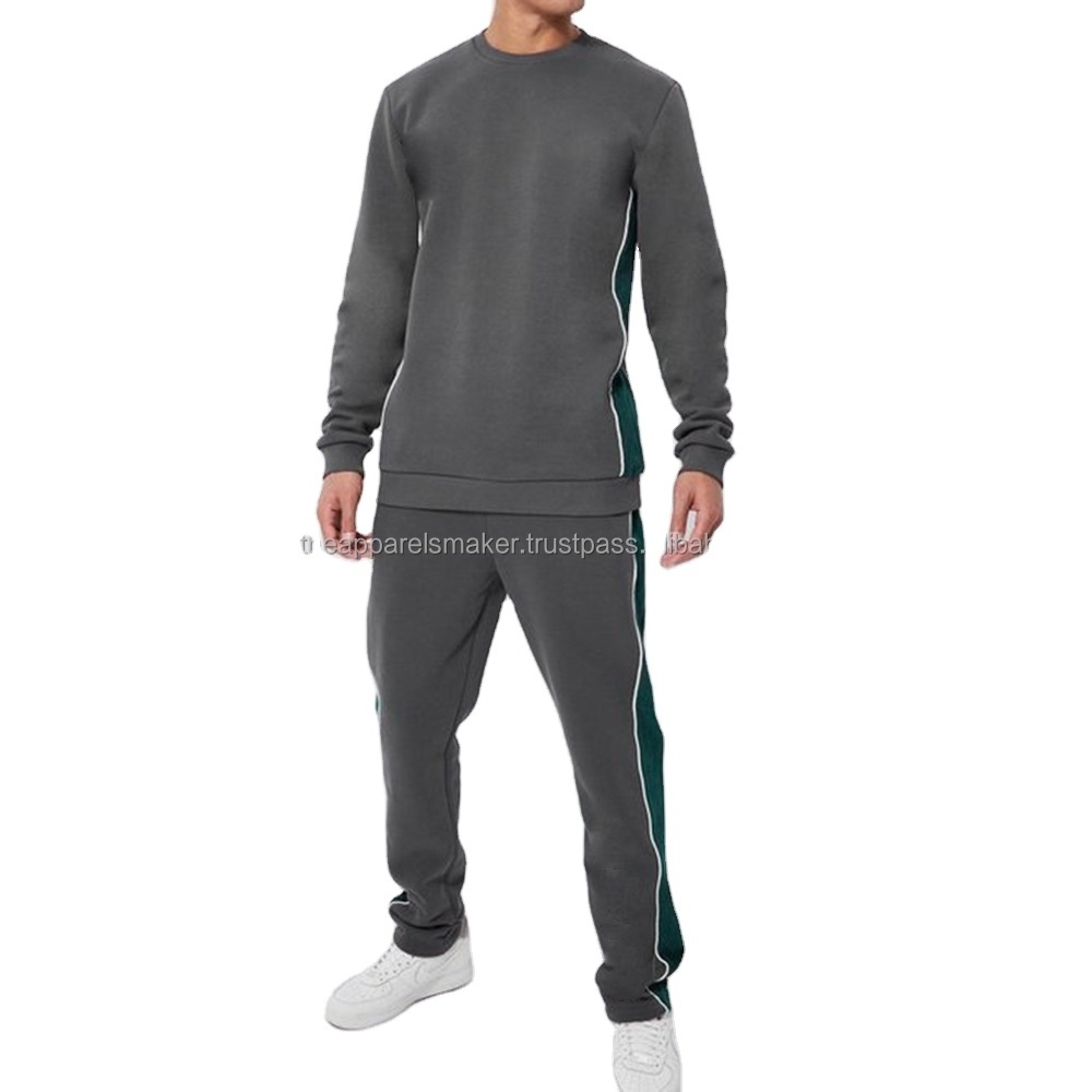 Allied Apparels Tall Sweater Tracksuit With Velour Green And White Panel Sweatshirt Tracksuit