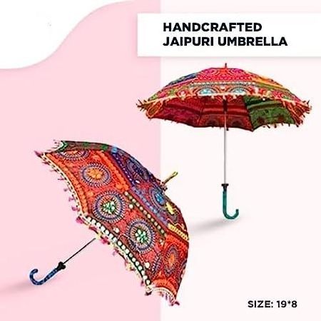 Thread Work Sun Protection Umbrella Cotton Fabric Kantha Patchwork Decorative Parasol Hand Stitch  Indian Umbrella