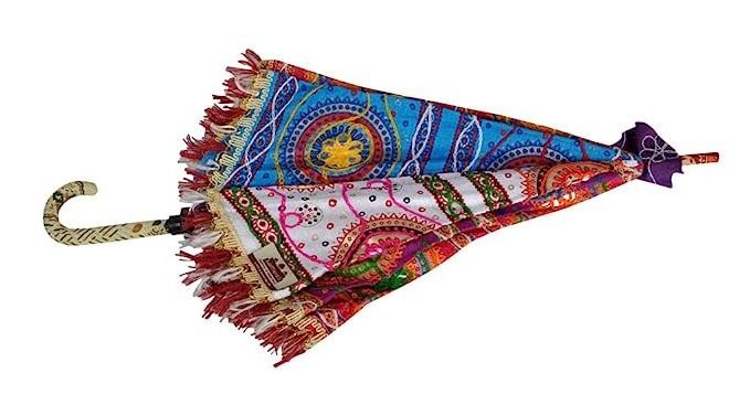 New Arrival Cotton Fabric Kantha Patchwork Decorative Parasol Hand Stitch Thread Work Sun Protection Umbrella