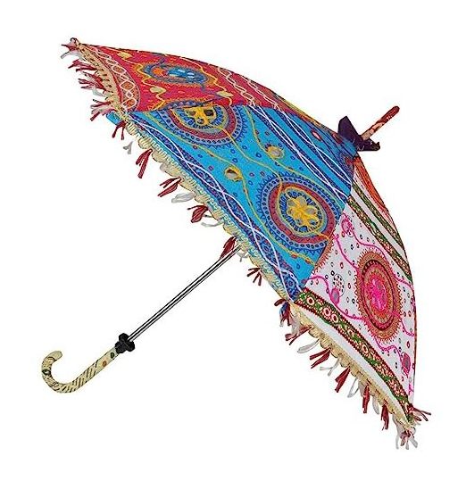 New Arrival Cotton Fabric Kantha Patchwork Decorative Parasol Hand Stitch Thread Work Sun Protection Umbrella