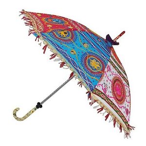 New Arrival Cotton Fabric Kantha Patchwork Decorative Parasol Hand Stitch Thread Work Sun Protection Umbrella