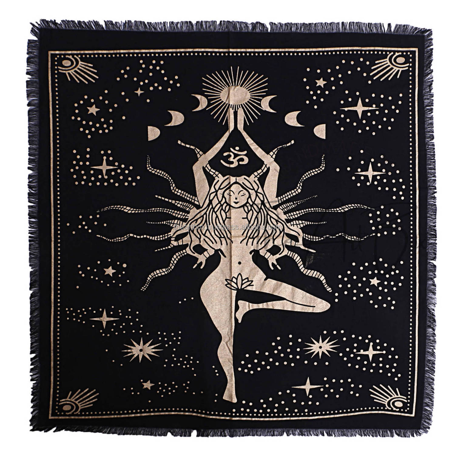 Golden Goddess Witchcraft Witchery Tarot Girl Sun Moon Stars Printed Cotton Altar Home Decoration Meditation Yoga Alter Cloth