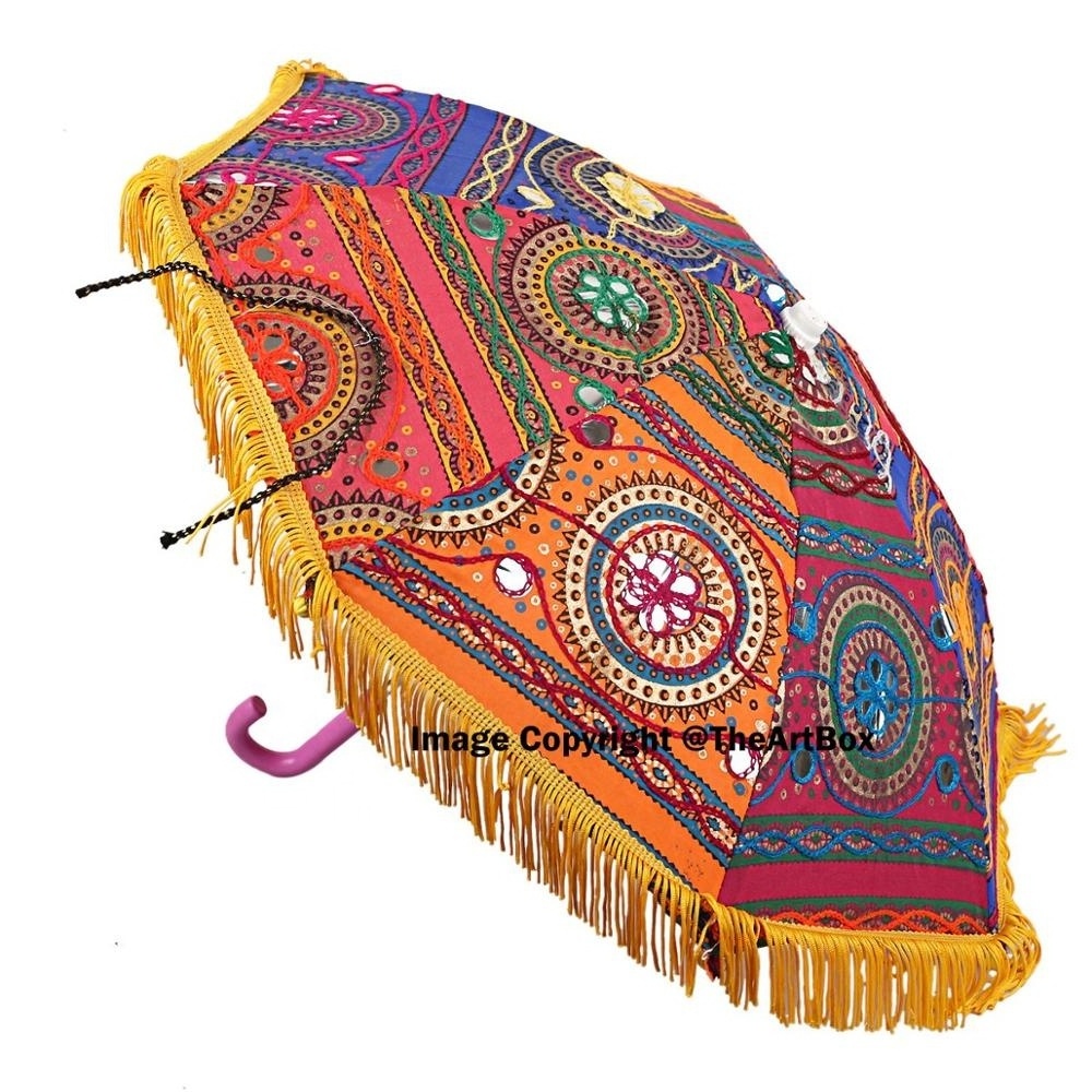 Wholesale Indian Cotton Vintage Umbrella Handmade Banjara Fabric Sun Protected Umbrella