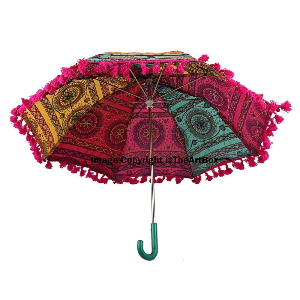 Multi Colored Sun Umbrella Embroidery Parasol Wholesale Indian Handmade Bohemian Cotton Outdoor Umbrella Sunshade 100pcs