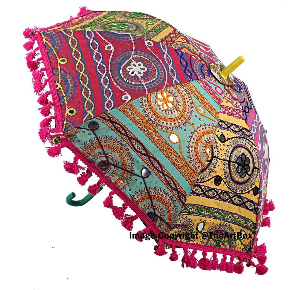 Multi Colored Sun Umbrella Embroidery Parasol Wholesale Indian Handmade Bohemian Cotton Outdoor Umbrella Sunshade 100pcs