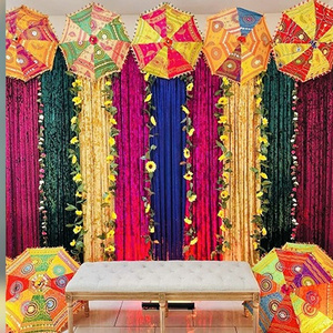 Handicraft Rajasthani Embroidered Umbrella for Party Event Wedding Anniversary Festival Diwali Navratri Decoration Item