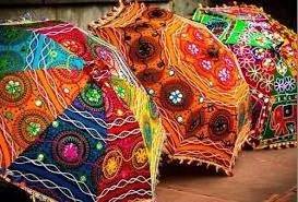 Handicraft Rajasthani Embroidered Umbrella for Party Event Wedding Anniversary Festival Diwali Navratri Decoration Item