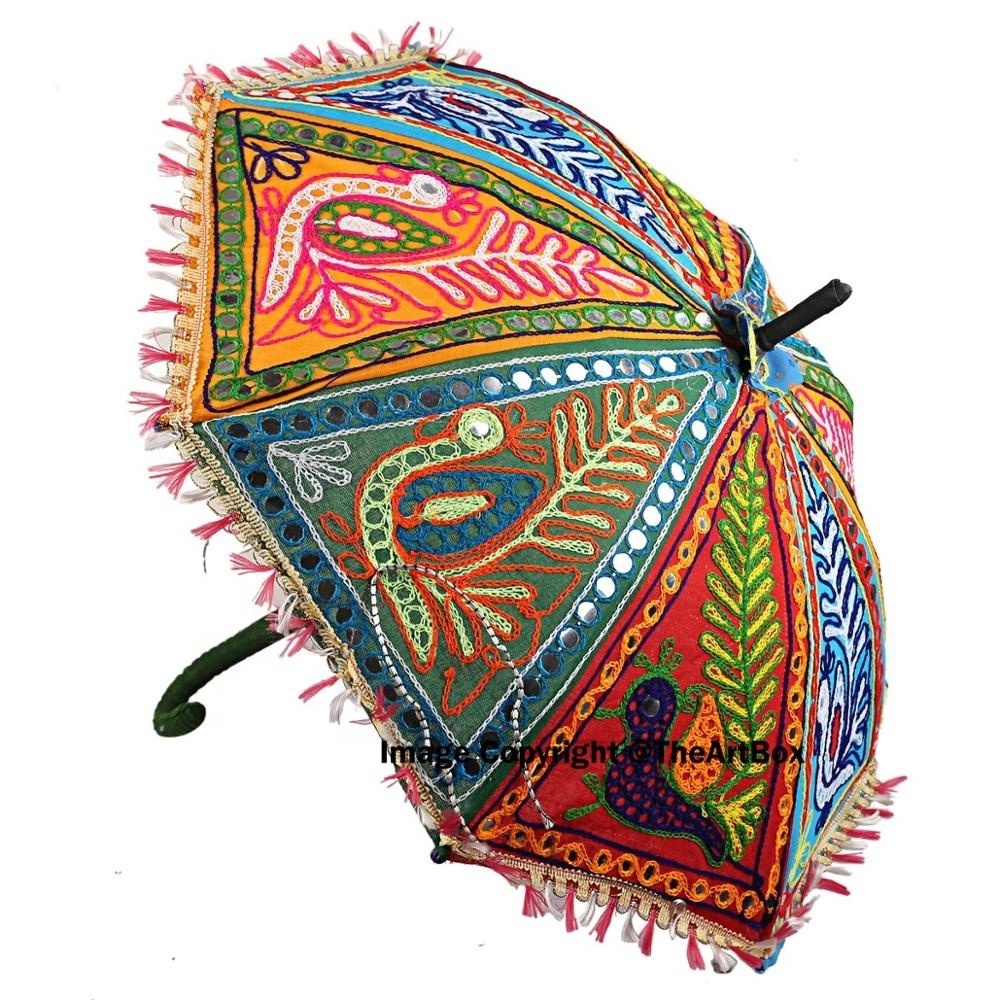 Handicraft Rajasthani Embroidered Umbrella for Party Event Wedding Anniversary Festival Diwali Navratri Decoration Item