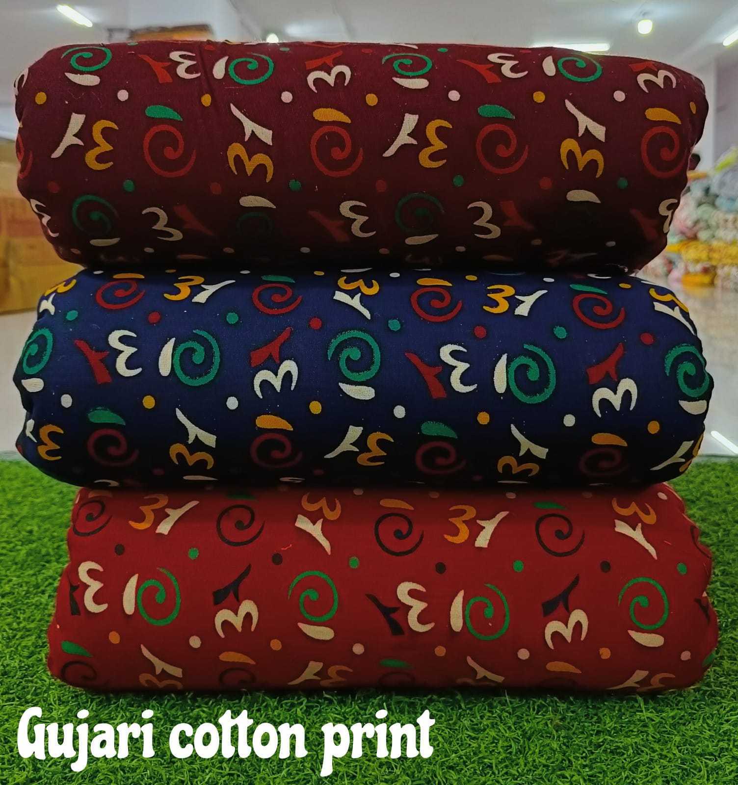 Organic Gujari Cotton Printed Fabric For Dress Making Screen Print Fabric By The Yard