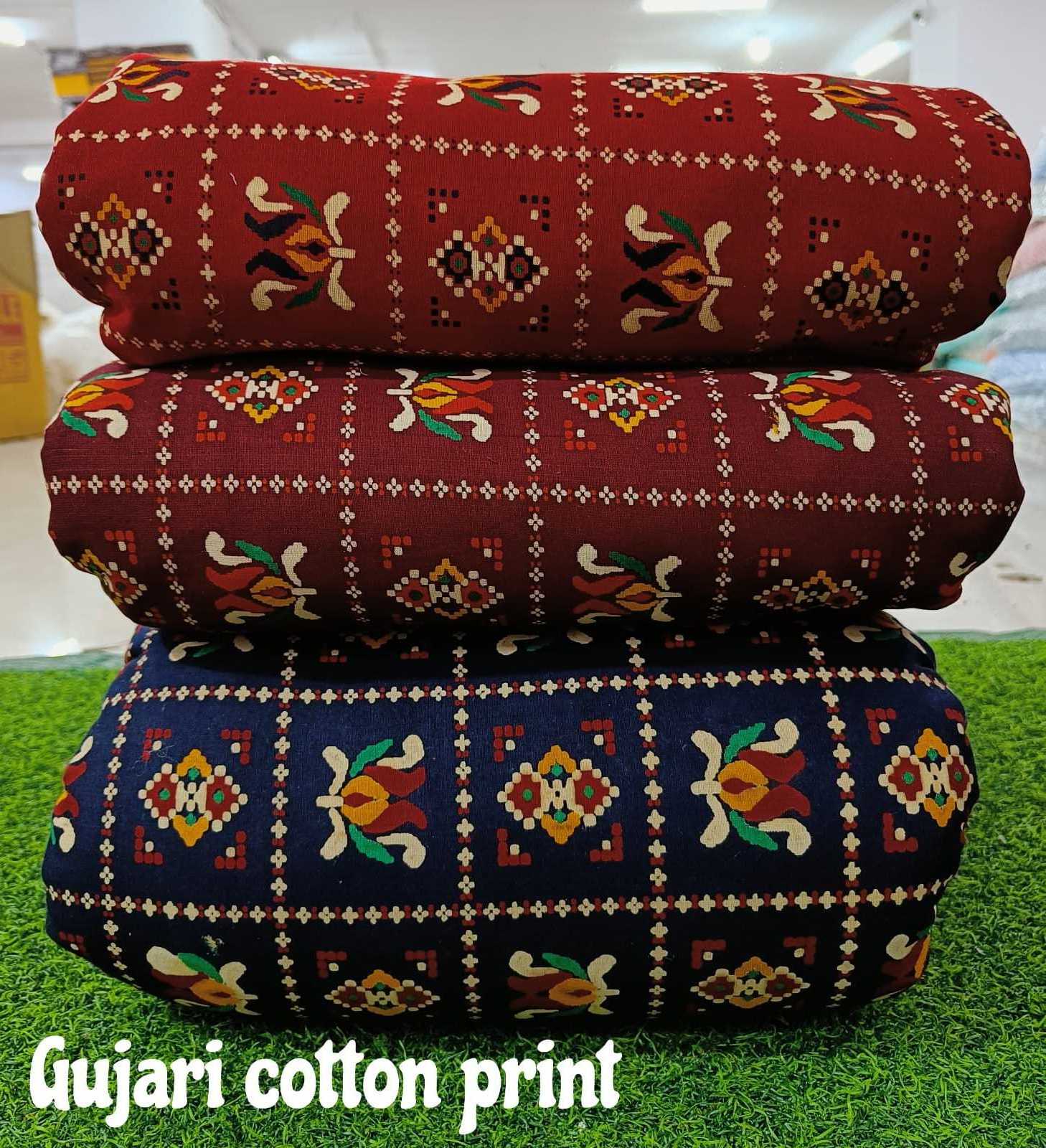 Organic Gujari Cotton Printed Fabric For Dress Making Screen Print Fabric By The Yard