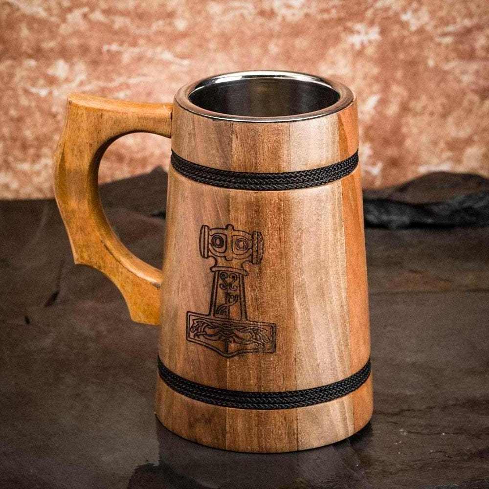 Premium Quality Handgrip Luxury Polished Wooden Mugs for Beer and Beverage Drinking Use from Indian Manufacturer