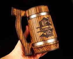 Premium Quality Handgrip Luxury Polished Wooden Mugs for Beer and Beverage Drinking Use from Indian Manufacturer