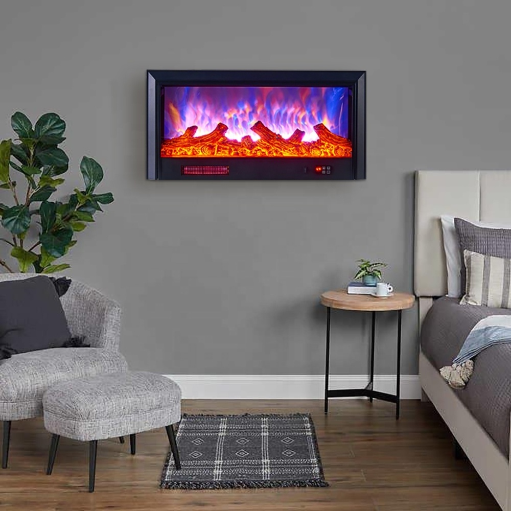 Indoor custom size fire place electric heater inserts led flame faux decoration recessed 2 sided ventless electric fireplace