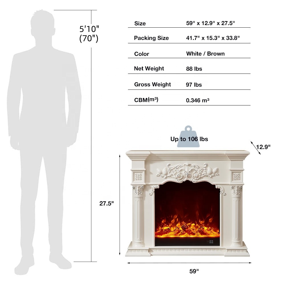 Latest luxury european freestanding master flame mdf mantel tables decorative electric fireplace for office