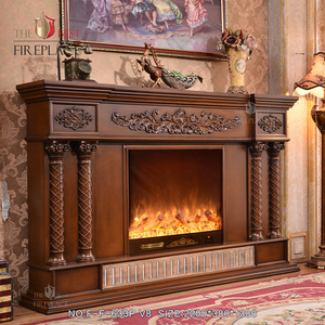 Modern freestanding cast iron central chimney wood electric fireplace insert with corner mantel surround shelf for sale