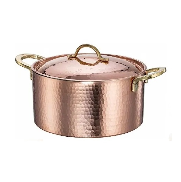 Copper Steel Indian Serving Bowl Copper Stainless Steel Hammered Karahi Indian Dishes Serve ware Kadai With Brass Handles