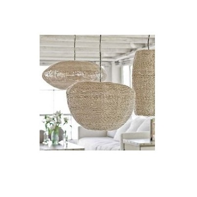 Rustic Boho Pendant Light Hand Woven Hemp Rope Cage Basket Rattan Hanging Lamp Wicker Coastal Retro Light Fixtures