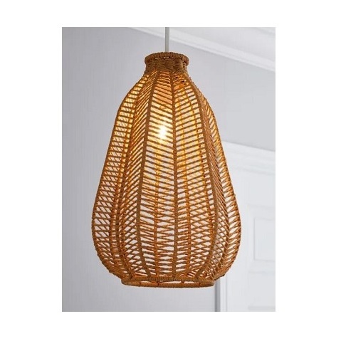 Rustic Boho Pendant Light Hand Woven Hemp Rope  Basket Rattan Hanging Lamp Wicker Coastal Retro Light Fixtures