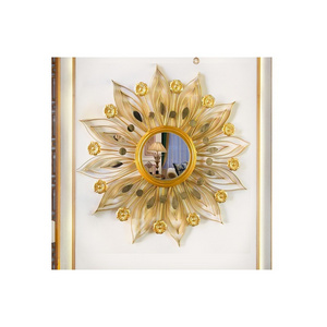 top trending decorative sun flower shape golden mirror gold metal frame decorative wall mirror for living room for home decor