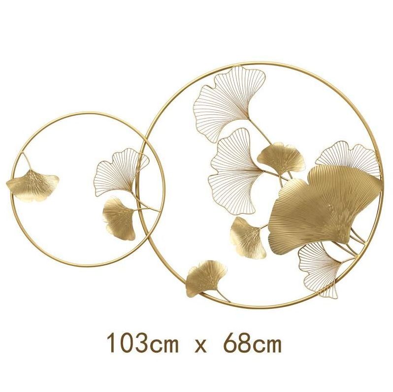 hot sale Fancy Light Luxury Garden Decoration Metal Rectangular Golden Ginkgo Old Style Wire Metal Wall Art for home decor