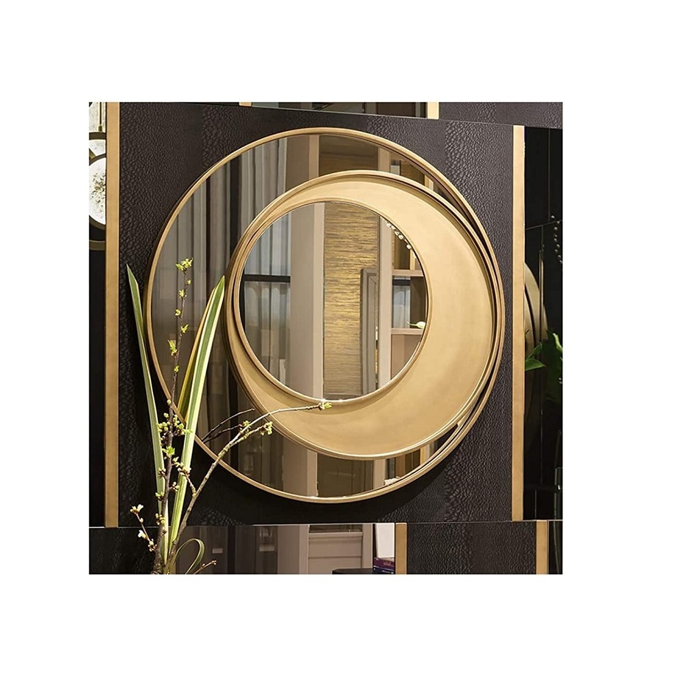 top trending decorative wall mirror round shape golden and black mirror gold metal frame decorative wall mirror for living room