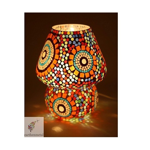 Collectible India Multi colour Mosaic Style Dome shaped Glass Antique Table Lamp Night Lights for Home Living Room Table Lamp