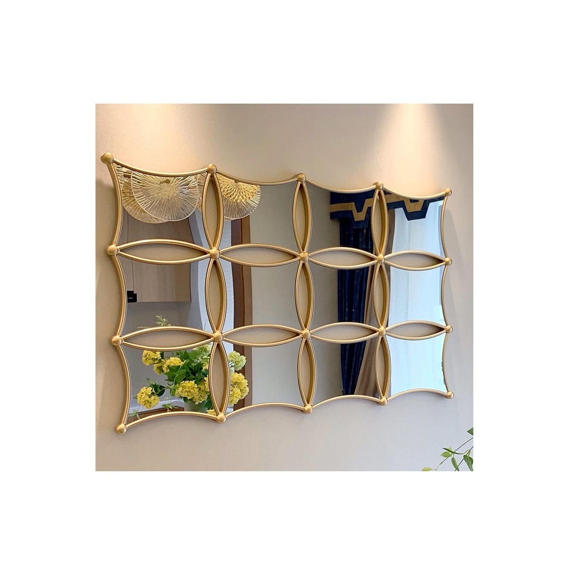 top trending decorative sun flower shape golden mirror gold metal frame decorative wall mirror for living room for home decor