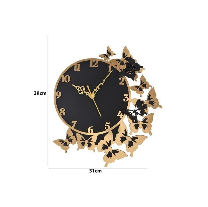 Factory modern round butterfly design quality premium luxury metal wall clock in wholesale price elegant for home decor