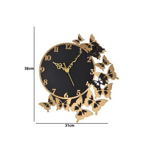 Factory modern round butterfly design quality premium luxury metal wall clock in wholesale price elegant for home decor