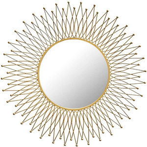 Round Sunburst Wall Mirror Large Metal Starburst Decorative Wall Mirror Living Room Dining Room Hallway Porch Hanging Mirror