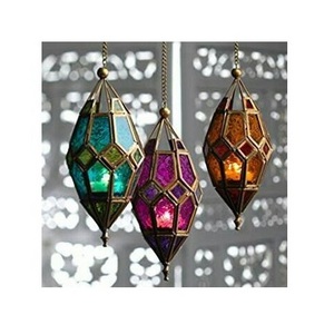 New Design Moroccan Wholesale Decorative Designer Handmade Unique Metal with color ful Glass Decoration Home Moroccan Lantern