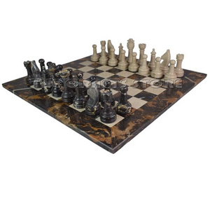 Exquisite Chess Set Black Gold and Verona Marble Chess Set: Elevate Your Game of Chess with Timeless Elegance and Luxury